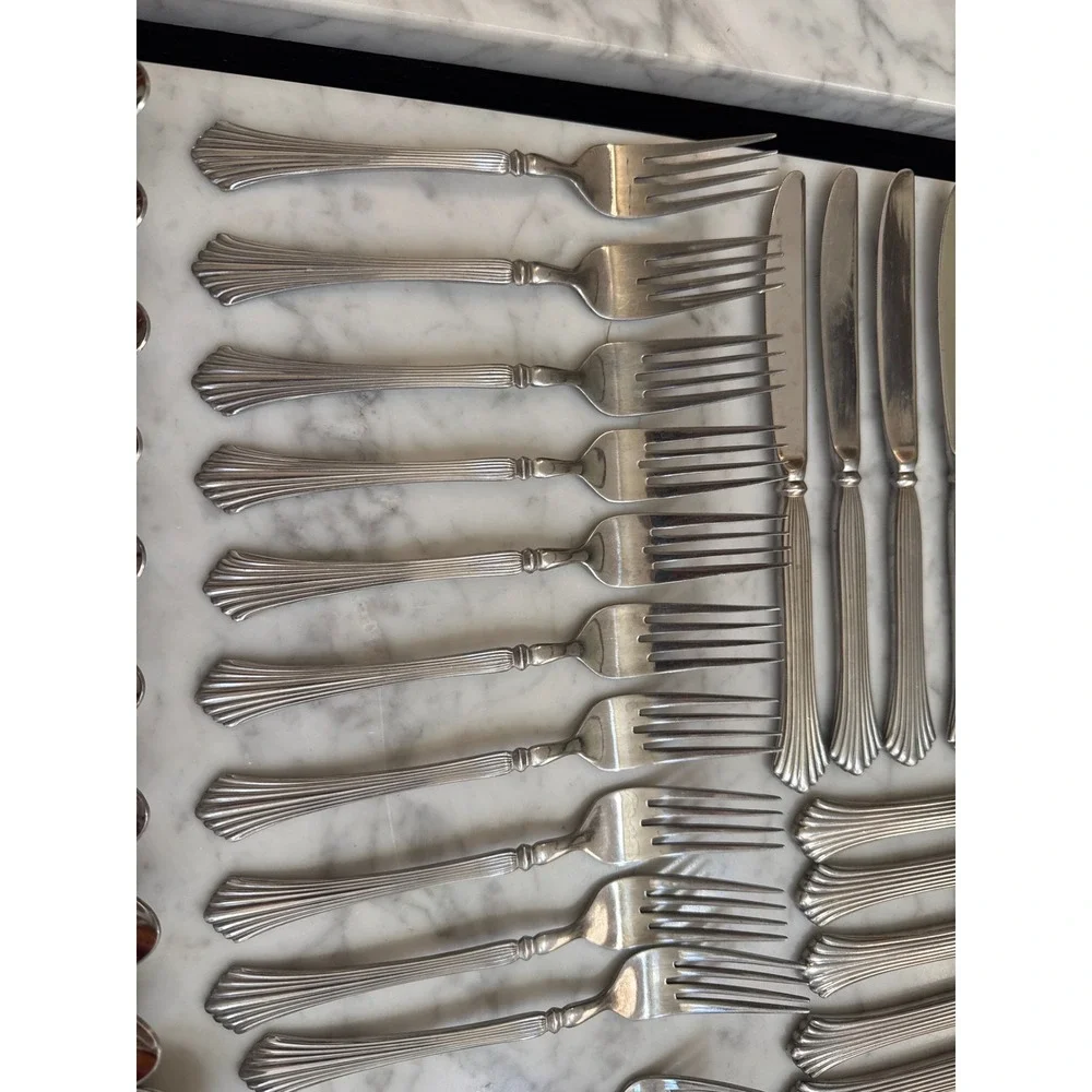Rogers & Co Stainless Korea Flatware Set 54pc Ribbed Flared Handle Silverware